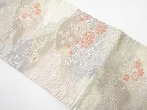 遠山に流水・花鳥模様織り出し　袋帯